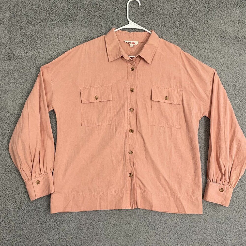 Mazik Shirt Women L Pink Button Front Long Sleeve Top